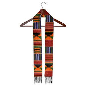 Kente African Stole Cloth Fabric Bright Colorful w/ Fringes 51 Inches Long